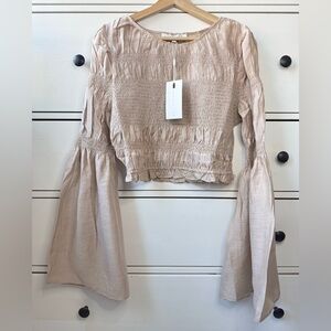Endless Rose Smocked Bell Sleeve Crop Top Linen Blend NWT women size M